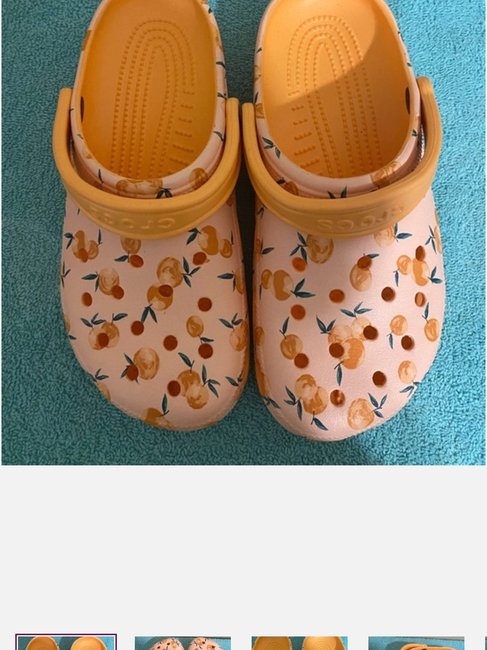 CROCS Peach-Print Slip-On Clogs with Yellow Strap